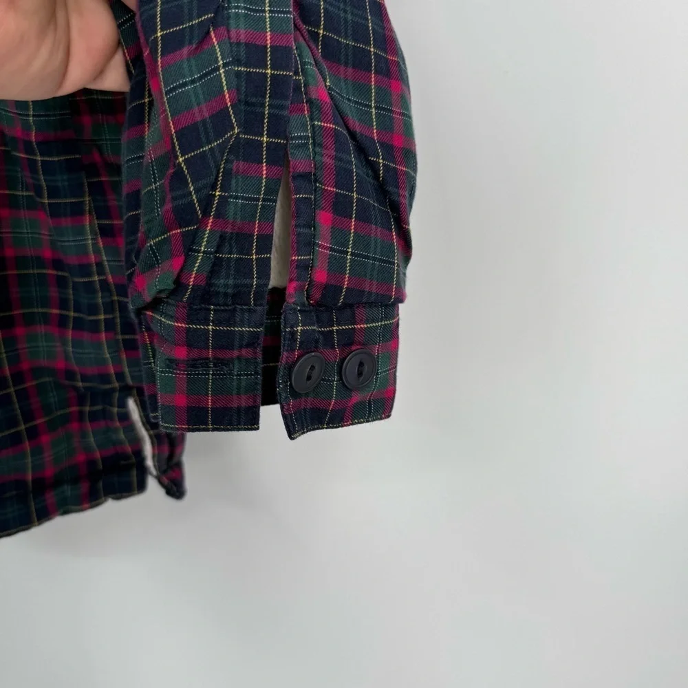 LL Bean Shirt Jacket Womens Size M Fleece Lined Flannel Plaid Button Up Blue Red - Picture 3 of 10
